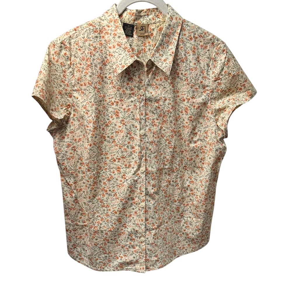 Rafaella Sport Womens‎ Orange Floral Short Sleeve Button Down Shirt Size 12